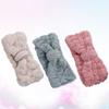 BIUDECO 3pcs Coral Fleece Bowknot Headband for Spa Yoga Makeup Face Washing Soft Elastic Hairband for Skincare Comfortable Breathable Design Random Colors view 2
