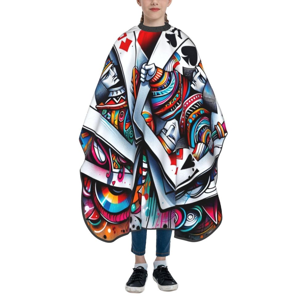 39x47 Inch Youth Haircut Cape Poker-Cards Barber Cape With Snap Closure For Easy Cleaning