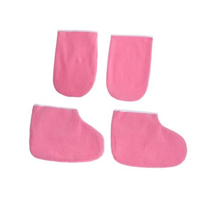 PLAFOPE 2pairs Paraffin Wax Mitts and Booties Soft Cotton Heat Retention Gloves for Manicure and Pedicure Wax Treatment Pink for Moisturizing Spa Care