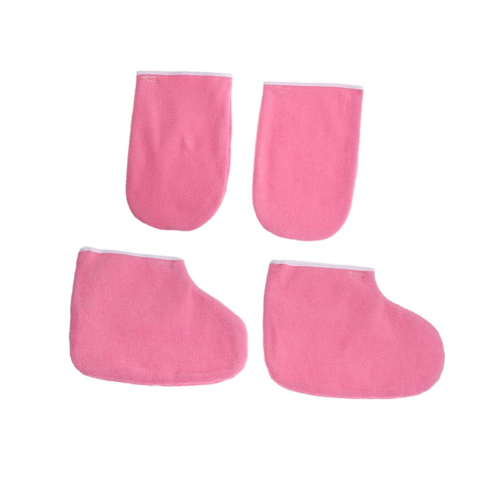 PLAFOPE 2pairs Paraffin Wax Mitts and Booties Soft Cotton Heat Retention Gloves for Manicure and Pedicure Wax Treatment Pink for Moisturizing Spa Care