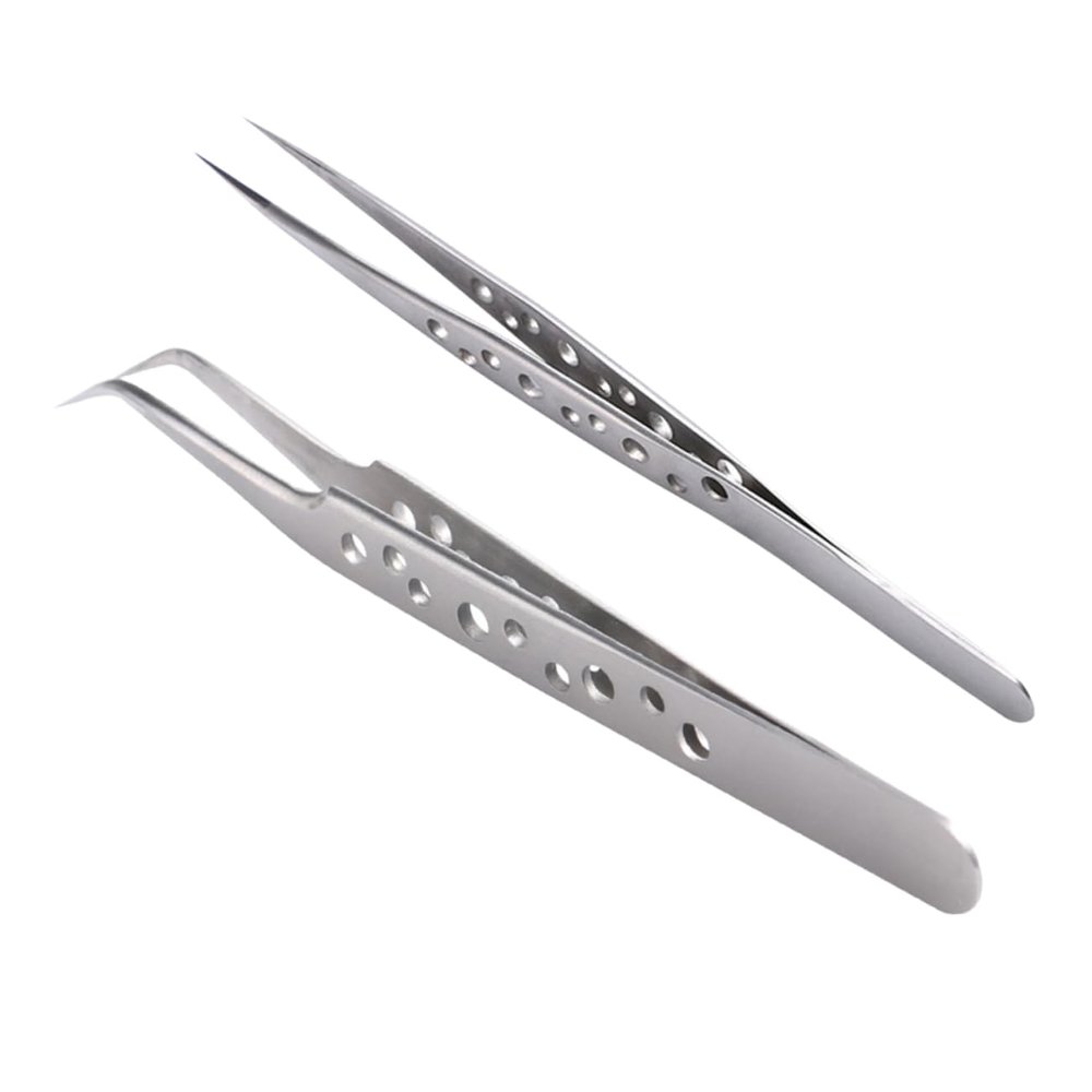 IWOWHERO 2pcs Anti-static Eyebrow Tweezers Curved Straight Tip Nail Tools for Professional Manicure and Eyebrow Grooming Washable and Lightweight for Home Use