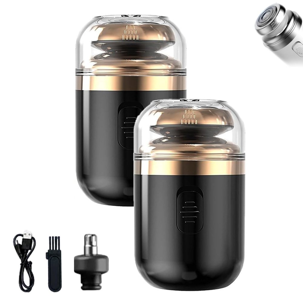 Capsule Razor, Capsule Razor Mini Portable Electric Shaver, 2 in 1 Mini Portable Electric Shaver, with Nose Hair Trimmer, Waterproof (Black*2)