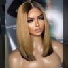 13X4 HD Transparent Lace Front Human Hair Wigs Short Bob Highlight Glueless Wigs 180% Density Full End Bob Straight Lace Front Wig Brazilian Hair Ombre Wigs Pre Plucked Bleached Knots For Woman view 3