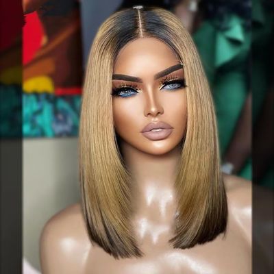 13X4 HD Transparent Lace Front Human Hair Wigs Short Bob Highlight Glueless Wigs 180% Density Full End Bob Straight Lace Front Wig Brazilian Hair Ombre Wigs Pre Plucked Bleached Knots For Woman