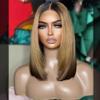 13X4 HD Transparent Lace Front Human Hair Wigs Short Bob Highlight Glueless Wigs 180% Density Full End Bob Straight Lace Front Wig Brazilian Hair Ombre Wigs Pre Plucked Bleached Knots For Woman view 4