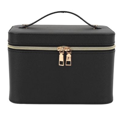 LED Makeup Bag Cosmetic Organizer Vanity Case 3 Light Colors USB Rechargeable Water Proof PU Black