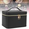 LED Makeup Bag Cosmetic Organizer Vanity Case 3 Light Colors USB Rechargeable Water Proof PU Black view 2