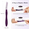 EROWZOLA Eyebrow Razor for Women and Men, Face Razors for Women, Dermaplane Razor with Protective Silicone Cover, Reusable Metal Handle with 6 Refill Blades, Skin Care Tool - Purple view 2