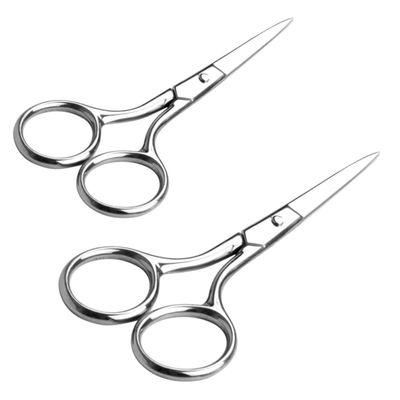 Baluue 2pcs Stainless Steel Eyebrow Scissors Face Trimmer Scissors for Women Nose Hair Razor Brow Grooming Tool
