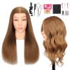 MQHIHI Mannequin Head Human Hair, 100% Real Hair Cosmetology Manikin Head for Practice Braiding Hairstyling Cutting with Free Clamp Holder and Tools (100% Light Brown) view 1