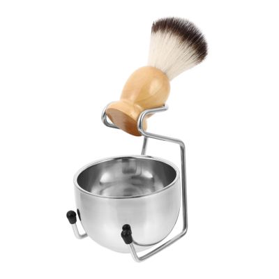 Baluue 1set Grooming Shaving Brush and Bowl Kit Stand Portable Stainless Steel Soap Bowl Rack for Men Space-saving Shaving Set for Travel and Everyday Use