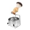 Baluue 1set Grooming Shaving Brush and Bowl Kit Stand Portable Stainless Steel Soap Bowl Rack for Men Space-saving Shaving Set for Travel and Everyday Use view 1