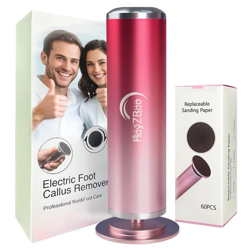 HayZBao High Torque Electric Foot File - Callus Remover for Feet,Adjustable Speed Foot File with 60 Pcs Sandpaper Discs,Professional Pedicure Tool for Dead Skin and Calluses (Gradient Pink)