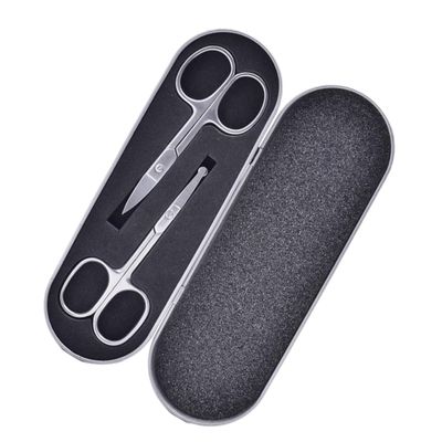 Baluue 2pcs Men Eyebrow Razor Set Trimmer Scissors Nose Hair Scissors Stainless Steel for Precision Shaping
