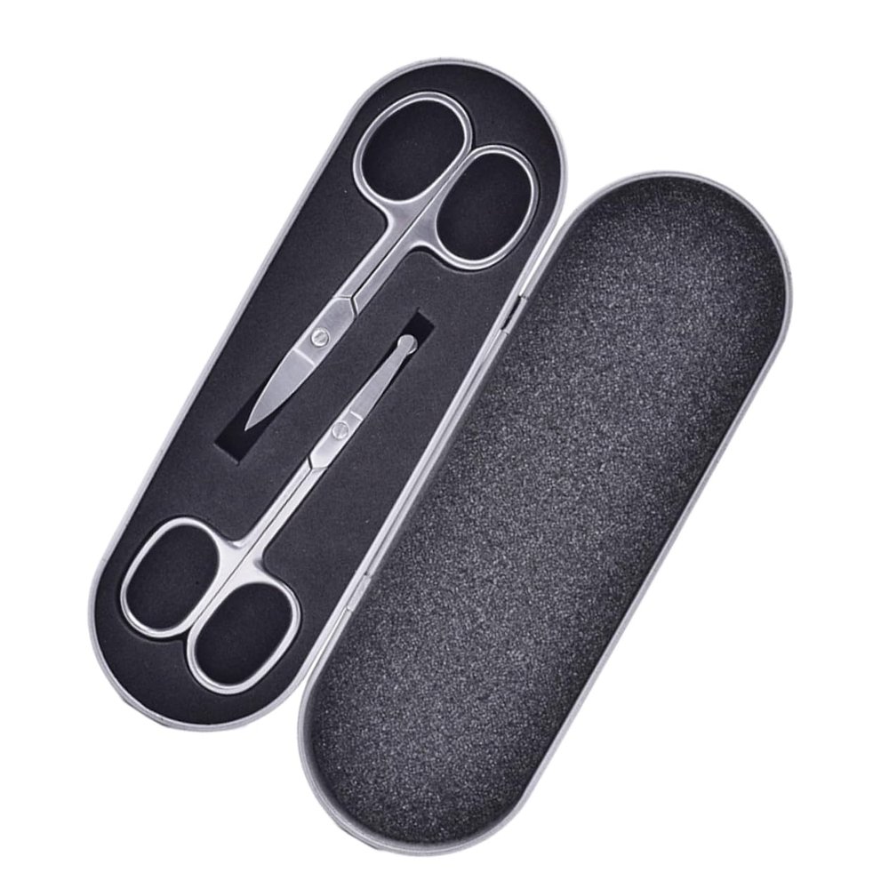 Baluue 2pcs Men Eyebrow Razor Set Trimmer Scissors Nose Hair Scissors Stainless Steel for Precision Shaping