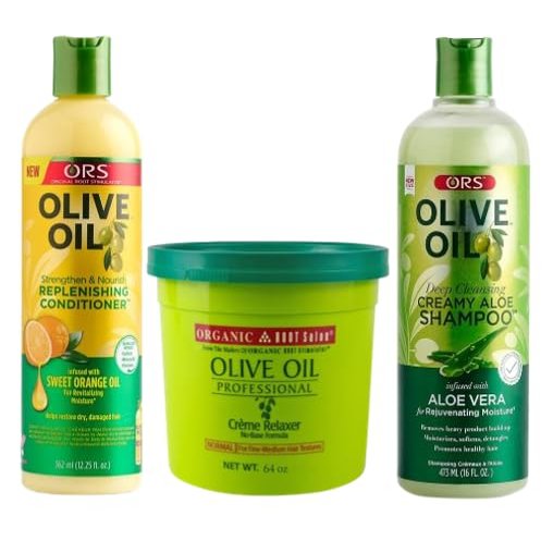 "ORS Olive Oil Professional Creme Relaxer - Normal Strength - Moisture Restore Creamy Aloe Shampoo - ORS Olive Oil Strengthen & Nourish Replenishing Conditioner - Bundle"