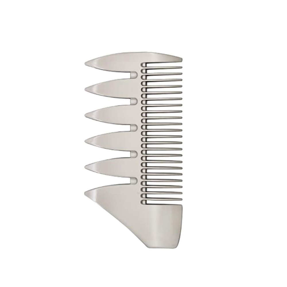 IWOWHERO Dual Sided Zinc Alloy Beard Comb Static Pocket Grooming Tool for Men Shaving Comb Brush Fits Wallet Silver Finish