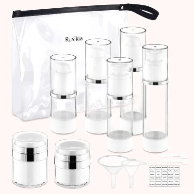 13 Pack Travel Size Containers, 1.7/1/0.5oz Clear Airless Pump Bottles, Makeup Containers, TSA Approved Skincare Empty Travel Bottles Leak Proof Refillable Jars for Toiletries, Lotion, Liquid, Cream