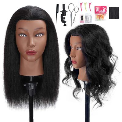 16" MQHIHI Mannequin Head Human Hair, 100% Real Hair Cosmetology Manikin Doll Head for Hairdresser Practice Braiding with Free Clamp Holder and Tools (16 Inch)