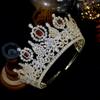 XMKJCHA Hair Jewelry Crown Tiaras for Women Crystal Wedding Hair Accessories Red Cubic Zirconia Queen Crown and Tiara Headband Bridal Crown Jewelry view 2