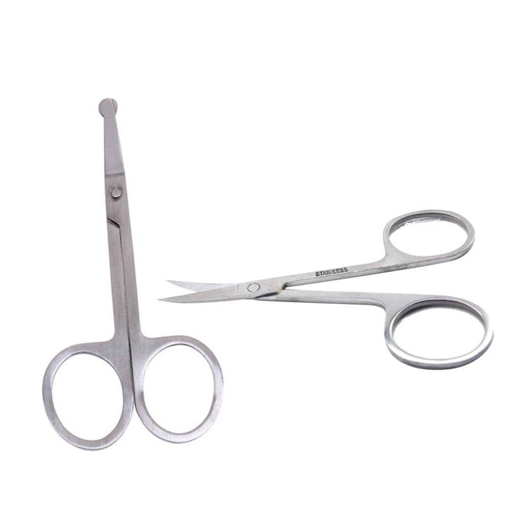 Baluue 2pcs Stainless Steel Nose Hair Scissors Rounded Curved Blades for Safe Eyebrow Trimming