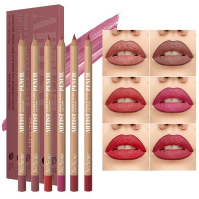 Beauty Glazed 6pcs Nude Brown Lip Liner Makeup Set - Waterproof & Smudge-Proof Matte Pencil, Long-Lasting & Durable, Smooth & Easy Glide, Non-Smudge, Contouring, Filling & Layering (PINK-ROSY Set)