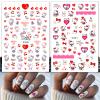 Valentines Nail Stickers Pink Cat Nail Art Stickers 3D Cat Self-Adhesive Nail Design Supply Heart Lover Romantic Cartoon Nail Decals for Women Girls DIY Manicure Decoration view 3