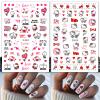 Valentines Nail Stickers Pink Cat Nail Art Stickers 3D Cat Self-Adhesive Nail Design Supply Heart Lover Romantic Cartoon Nail Decals for Women Girls DIY Manicure Decoration view 4