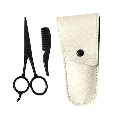 OHPHCALL 3pcs Beard Grooming Kit with Stainless Scissors Apricot Leather Comb and Mustache Shears for Men Home Barber Use