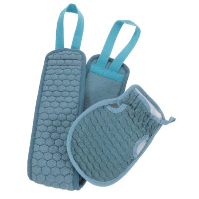 Baluue 2pcs Exfoliating Bath Towel Soft Back Scrubber Gloves for Shower Spa Daily Use Long Strip Design Blue with Random Edge Color
