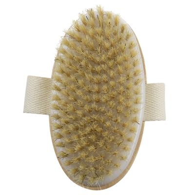 OHPHCALL Bath Exfoliating Brush Teak Shower Brush Boar Bristle Handle Bath for Body Massage Detangling