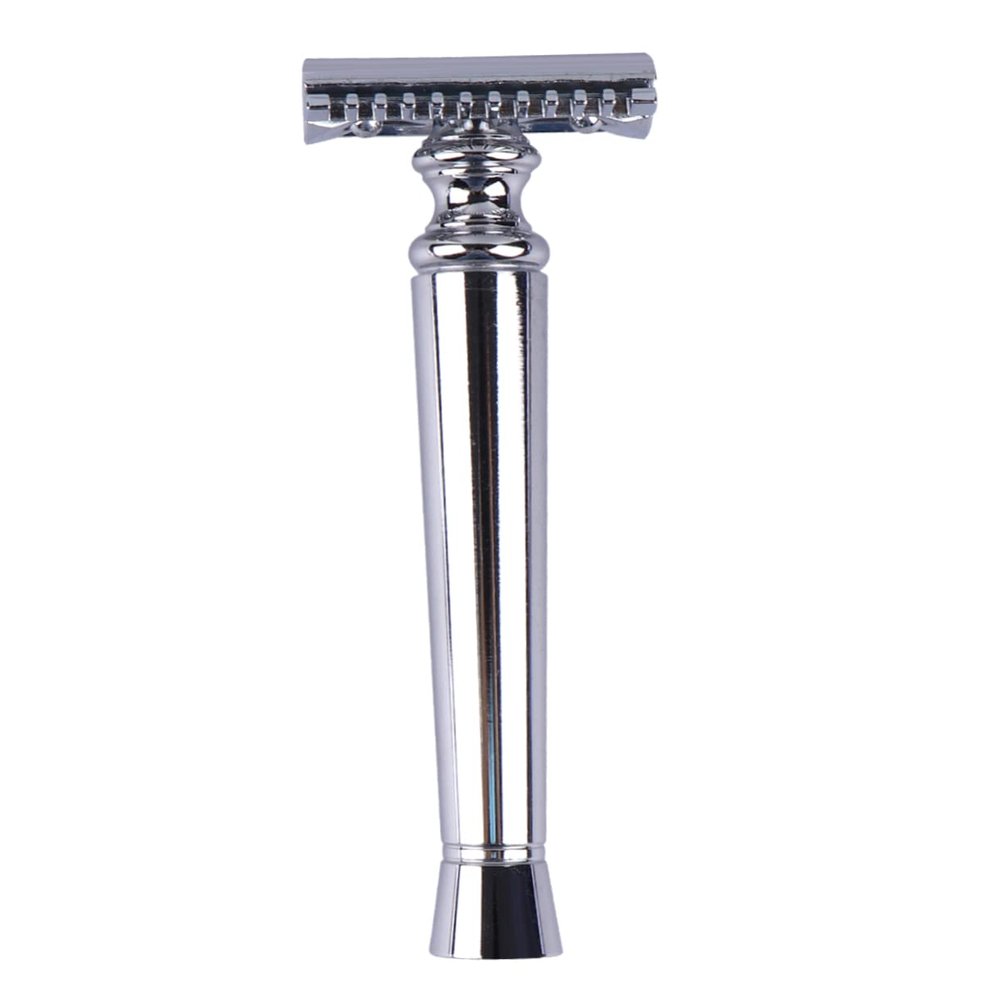Baluue Old-fashioned Manual Shaver for Men Zinc Alloy Beard Trimming Tool Father's Day Compact and Lightweight Design Without Blades Silver