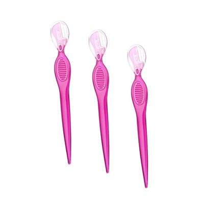 Baluue 3pcs Stainless Steel Eyebrow Razors and Trimmers Set Compact Beauty Makeup Tools for Women Lightweight with Non-Slip Grip for Travel and Precise Eyebrow Shaping Transparent Red