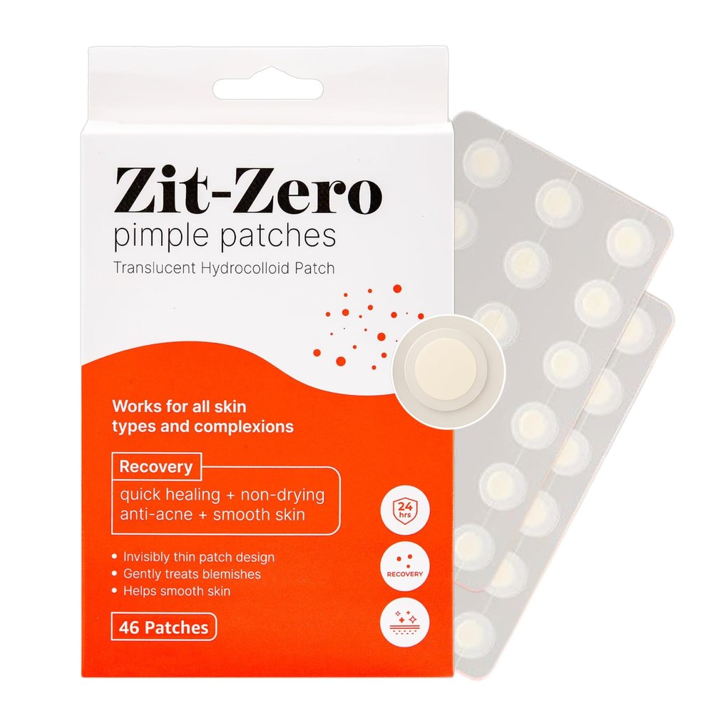 Zit Zero Hydrocolloid Acne Patches for Face - 46 Count Zit Stickers - Vegan-Friendly - Cruelty-Free Clear Pimple Patches for Face & Skin - 10mm Acne Dot Stickers for Covering Blemishes and Pimples.