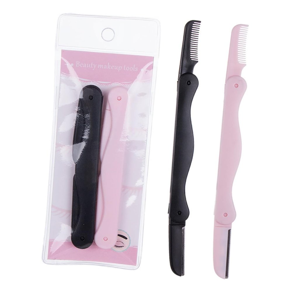 Baluue 6pcs Travel Razor Set for Women Eyebrow Trimmer Scissors Tweezer Double-sided Razor Facial Hair Grooming Kit Easy Storage Use