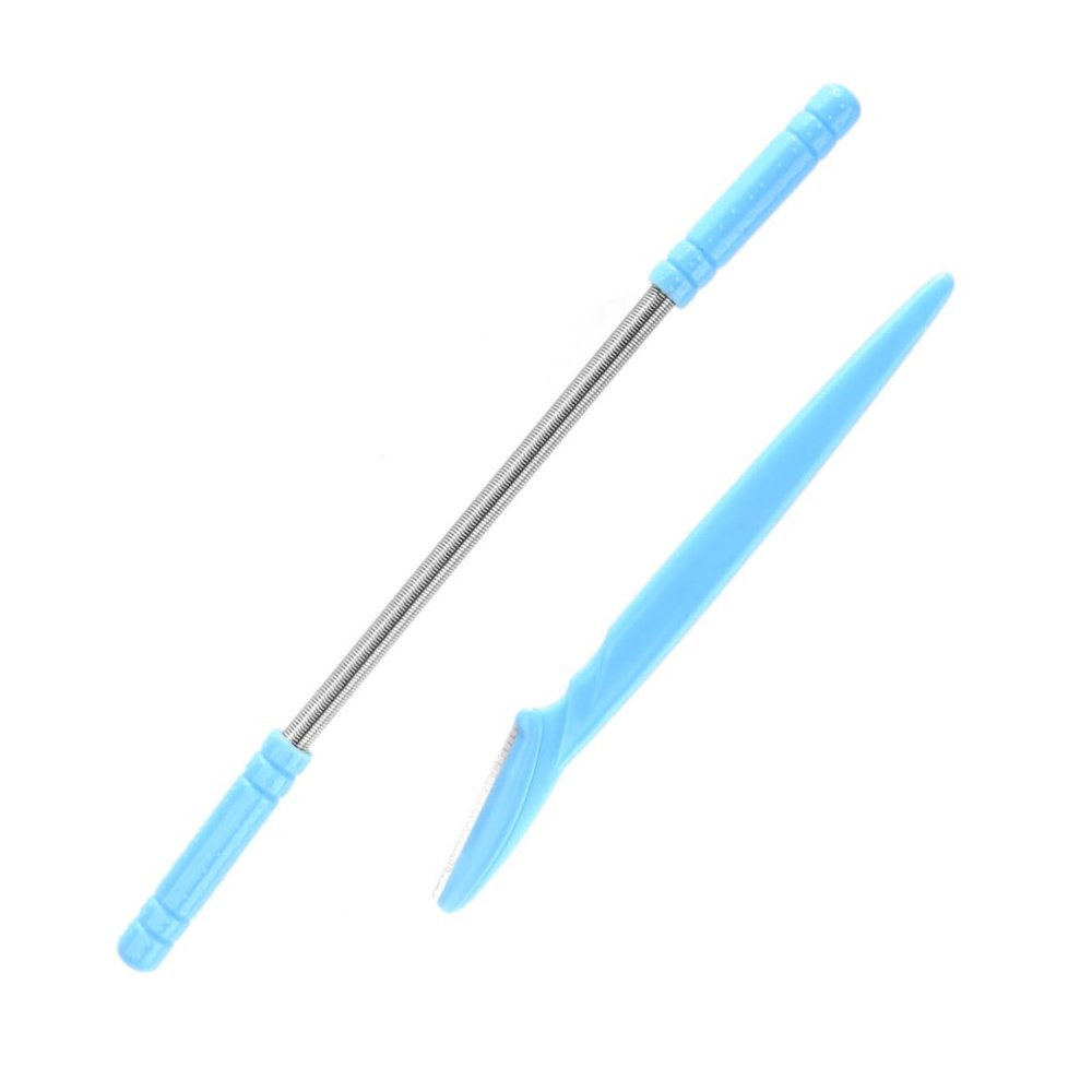 Baluue 2pcs Facial Hair Remover Set Eyebrow Shaper Razor Spring Hair Removal for Women Threaded Spring and Razor Package