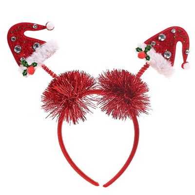 1 Pack Christmas Headbands for Women Girls - Red Christmas Hat Hairbands Glitter Hair Hoops with Xmas Red Green Pearl Rhinestone Crystal Design Head Bopper Headpiece for Holiday Party Hair Accessories