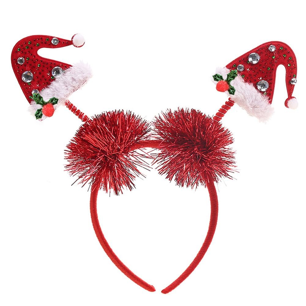 1 Pack Christmas Headbands for Women Girls - Red Christmas Hat Hairbands Glitter Hair Hoops with Xmas Red Green Pearl Rhinestone Crystal Design Head Bopper Headpiece for Holiday Party Hair Accessories