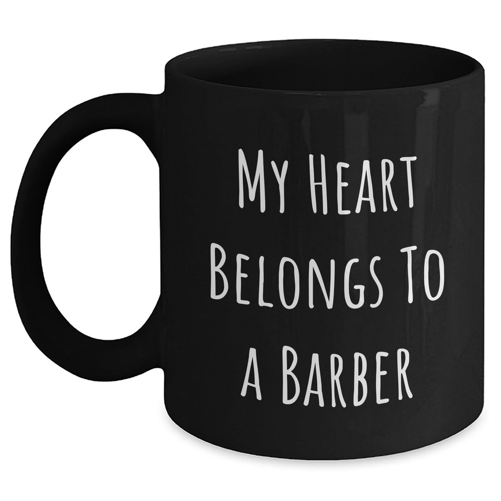 Barber Gifts from Friends to Barber Funny Christmas Black Coffee Mug My Heart Belongs To A Barber