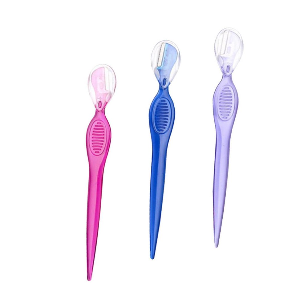 BIUDECO 3pcs Portable Eyebrow Trimmers with Stainless Steel Blades for Precision Grooming Lightweight Design for Women Travel-Friendly Makeup Tools Transparent Red