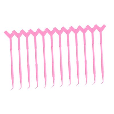 ASAKKURA 12pcs Eyelash Brush Separator Tool for Lash Perming and Lifting Y-Shaped Eyelash Comb for Professional Use for Creating Longer Thicker Lashes Pink
