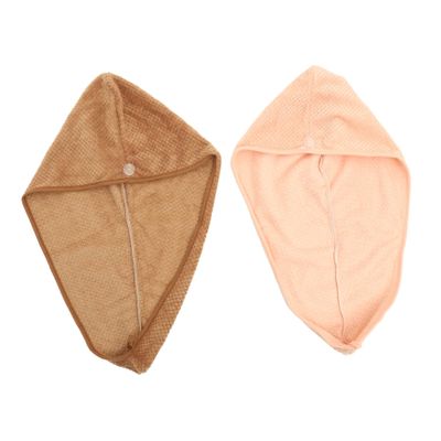 BIUDECO 2pcs Coral Fleece Hair Drying Towel Wrap with Button Super Absorbent Quick Hat for Long Hair Reduces Heat Damage for Women Coffee Pink