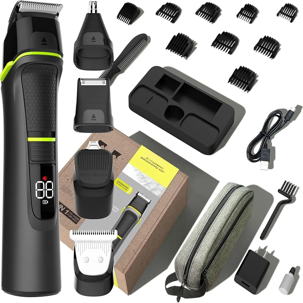 Beard Trimmer for Men, Electric Trimmer and Shaver 14 in 1 Wet/Dry Waterproof USB Type-C Professional Hair Clippers Mustache Trimmer Body Nose Ear Face Trimmer Gifts for Men