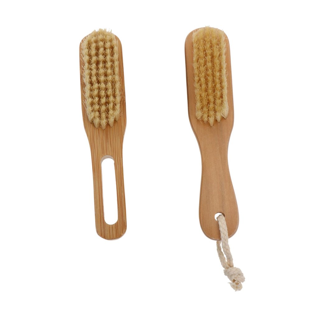 ASAKKURA 2pcs Nail Dust Brush Soft Fingernail Scrubber for Nail Art Cleaning Manicure Brush Wooden Handle Random Color