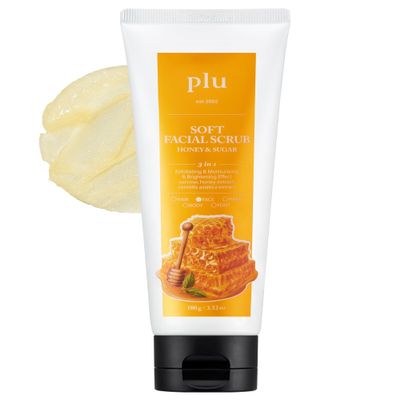 Plu Korean Soft Facial Scrub Honey & Sugar  Gentle Exfoliation and Deep Moisture for Glowing Skin - Grapefruit, Honey & Citrus Scent, Hypoallergenic, 3.38 fl.oz.