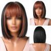 kfzhenqi Short Bob Wig Straight Hair Wig with Bangs Shoulder Length Straight Wig Synthetic Flat Bangs Bob Wig Full Hair Wigs Daily Wigs For Women 12 In Brown Black view 1