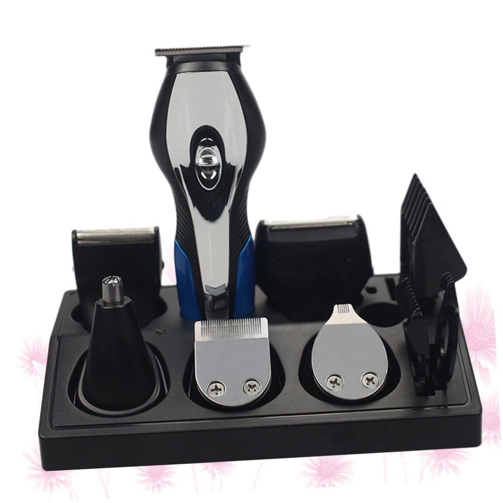 Healeved 1pc USB Charging Men Grooming Kit Multi-Function Hair Cutting Set with Nose Hair Trimmer Electric Shears and Precision Blades Portable Black Design for Travel and Home Use