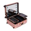 3-Tiers Rolling Makeup Train Case With LED & Mirror,Professional Makeup Train Case With Wheels,Adjustable Height,Multi-Functional Rolling Makeup Organizer For Makeup Artist,Hairstylist(Rose Gold) view 2