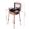 3-Tiers Rolling Makeup Train Case With LED & Mirror,Professional Makeup Train Case With Wheels,Adjustable Height,Multi-Functional Rolling Makeup Organizer For Makeup Artist,Hairstylist(Rose Gold) view 3