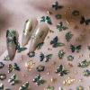 2 Sheets Fall Winter 5D Embossed Nail Art Stickers, Red & Green Butterfly Nail Decals for Nail Art, Self-Adhesive Nail Art Supplies Flower Stickers for Women DIY Manicure view 2